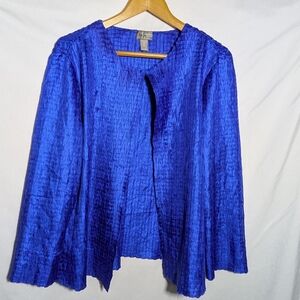 Women's Chico's Dressy Royal Blue Lightweight Crinkle Jacket|Summer | Size 2 (L)